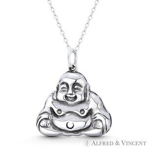 Double-Lotus Chinese "Happy Buddha" Ho Tai Buddhist in .925 Sterling Silver